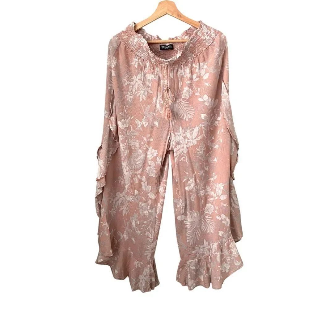Soundstyle Asymmetrical Floral Pink Tropical Print Pants in Size Large